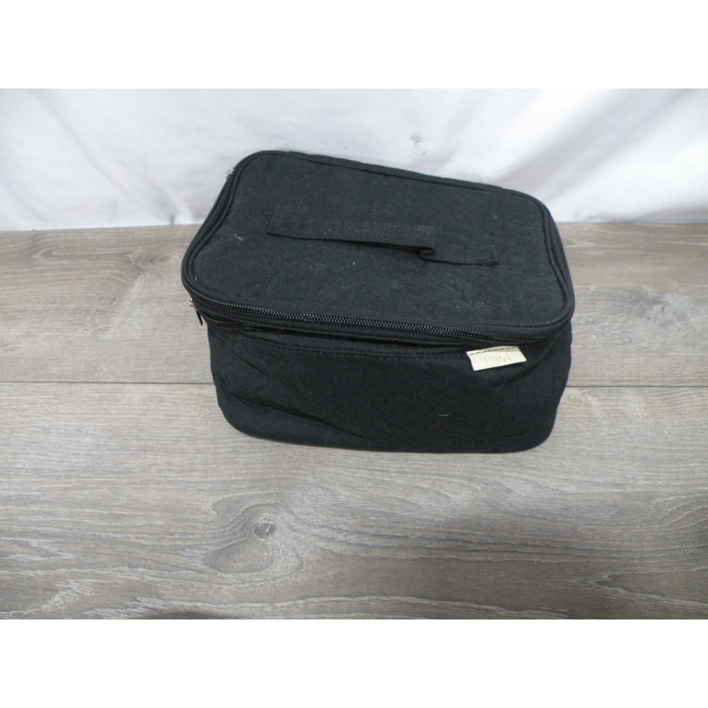 Dishel Black Quilted Cosmetic Bag Travel Toiletry Organizer Makeup Case Pouch
